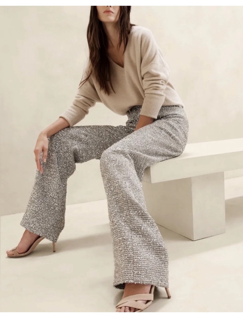 NWT Banana Republic Coleta Wide Leg Metallic Tinsel Tweed Pants Holiday Size 2P